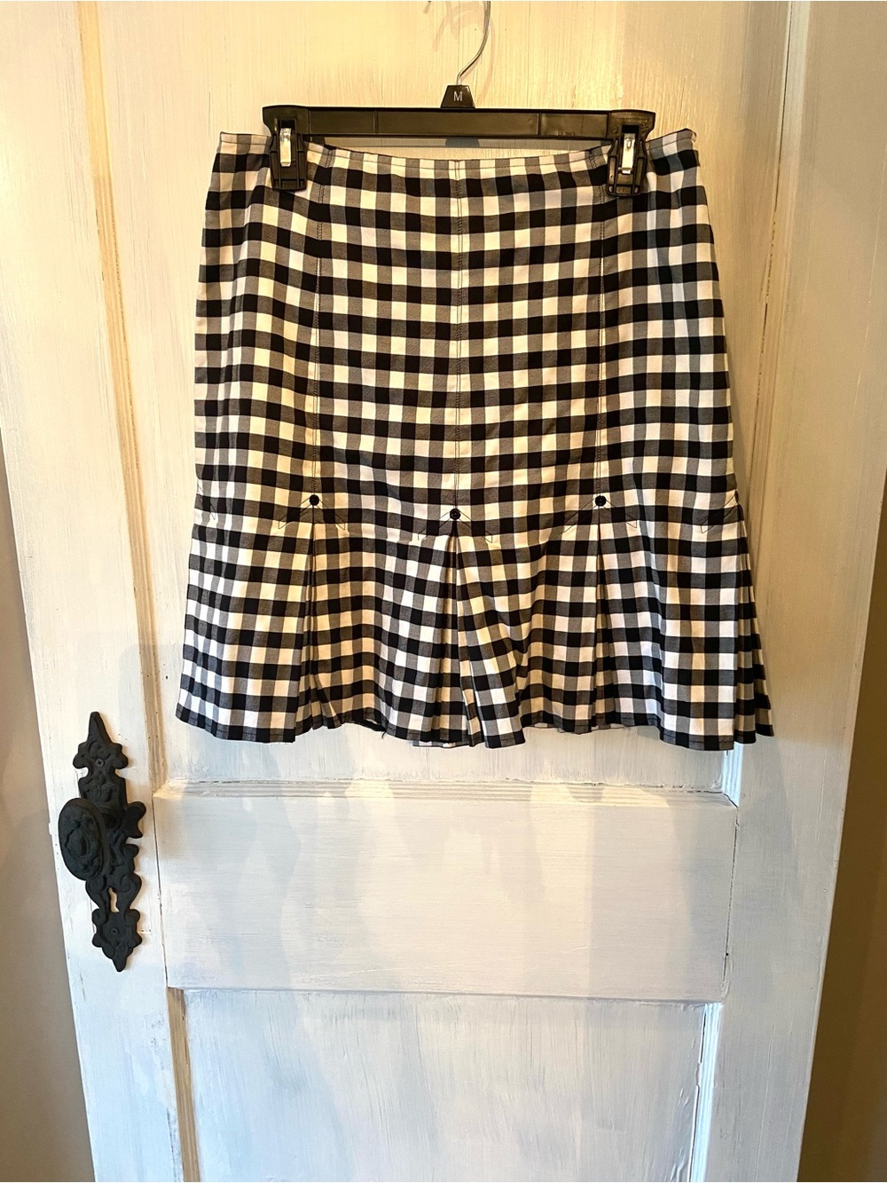 Per Se Black White Checked Pleated Skirt